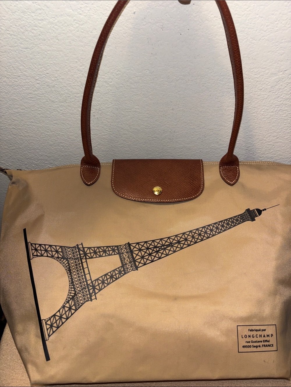 Limited zLongchamp Le Pliage Tour Eiffel beige nylon tote bag - Picture 8 of 10